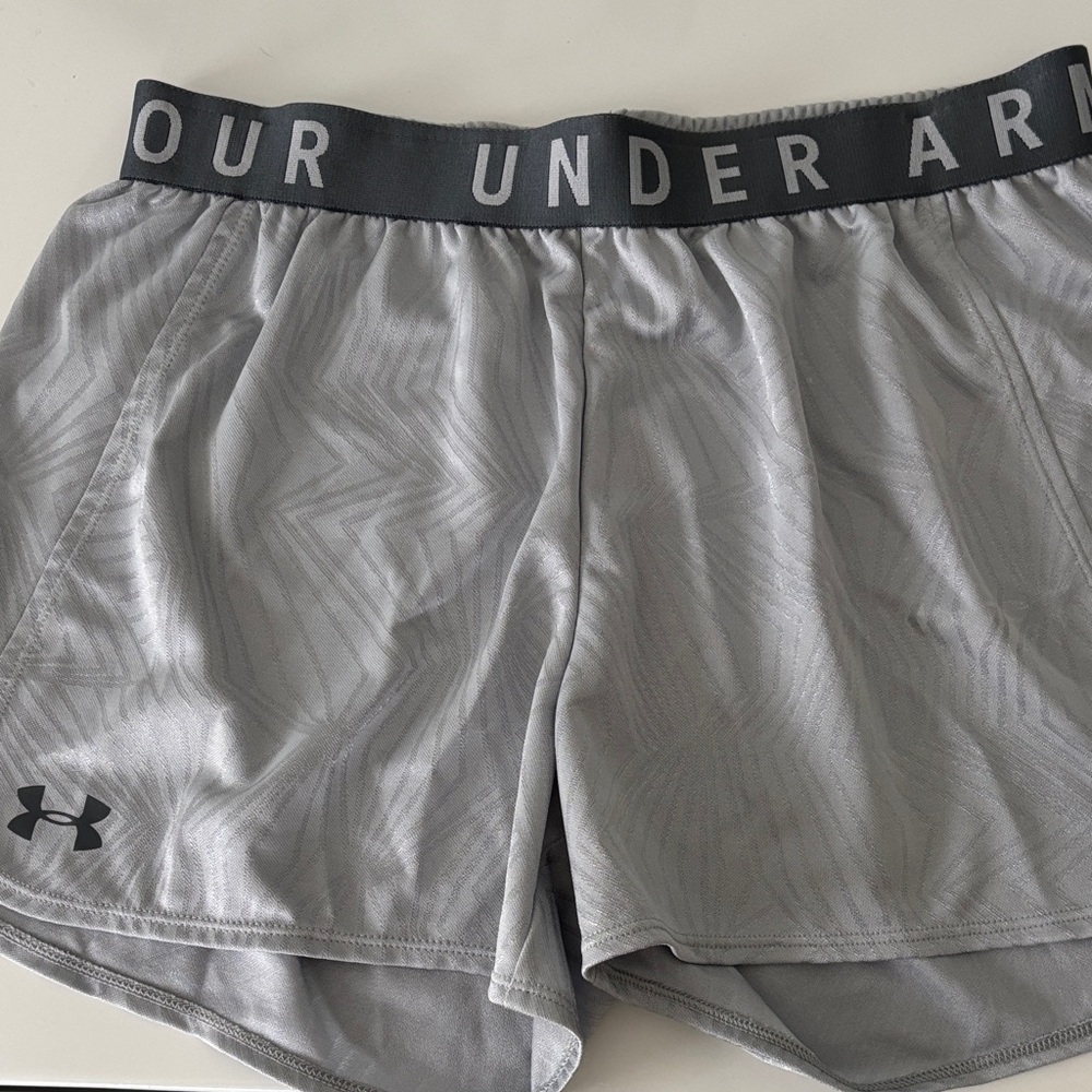 Under Armour Light Gray Girls' Athletic Shorts with Branded Waistband
